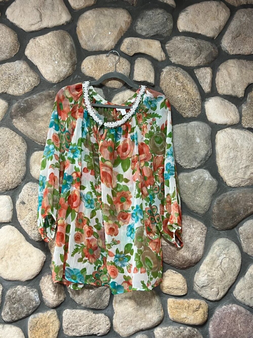 Charter Club Floral Blouse Size XL Multicolor Boho Peasant Top